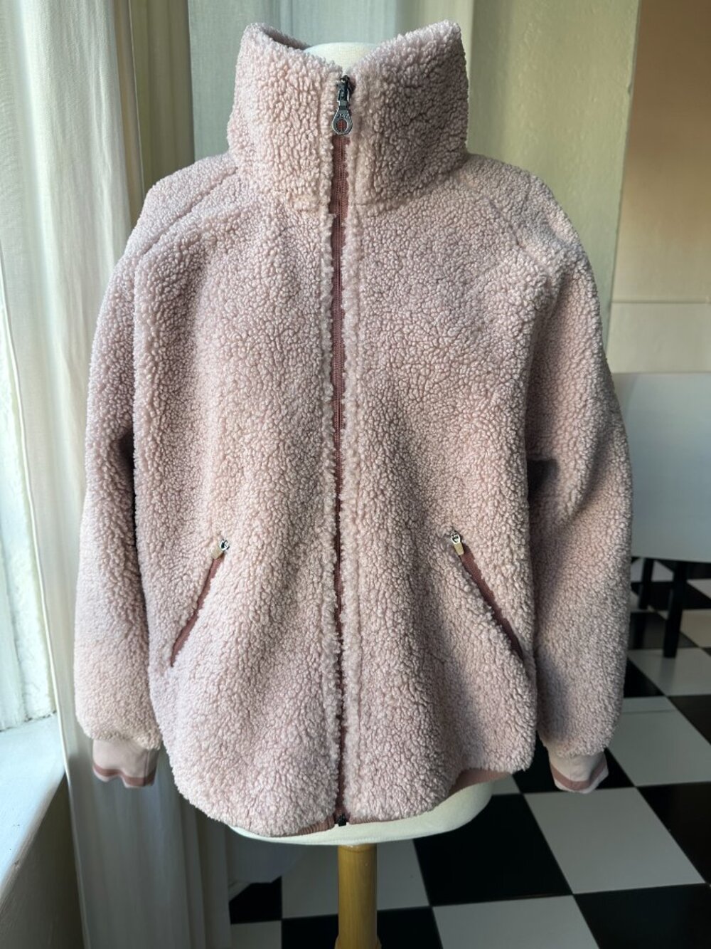 JOY LAB Women’s XL Blush Pink Sherpa Fleece Full Zip Teddy Jacket Cozy - Picture 2 of 13